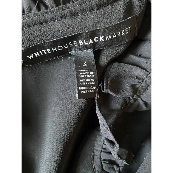 WHBM White House Black Market Black Sheer Lined Blouse Hobnail 4 Polyester - Picture 3 of 9